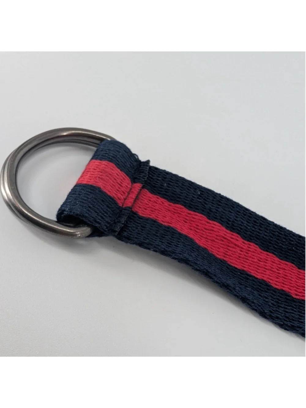 Unisex Navy Red Striped D Ring Belt 46 Inch Preppy Webbing Varsity Stripe Golf